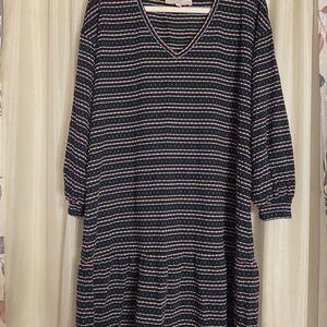 LOFT Navy Striped Long Sleeve Dress